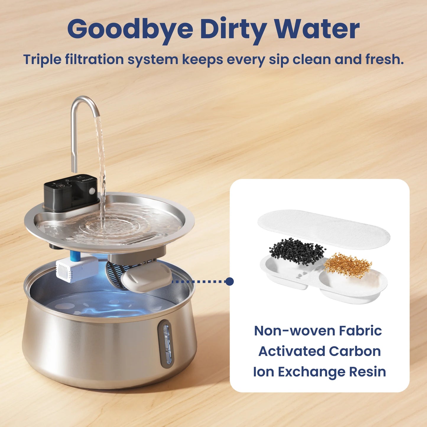 Larkmont™ Wireless Cat Water Fountain — Stainless Steel, Battery-Powered, Motion Sensor