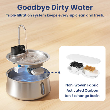 Larkmont™ Wireless Cat Water Fountain — Stainless Steel, Battery-Powered, Motion Sensor