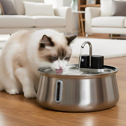 Larkmont™ Wireless Cat Water Fountain — Stainless Steel, Battery-Powered, Motion Sensor
