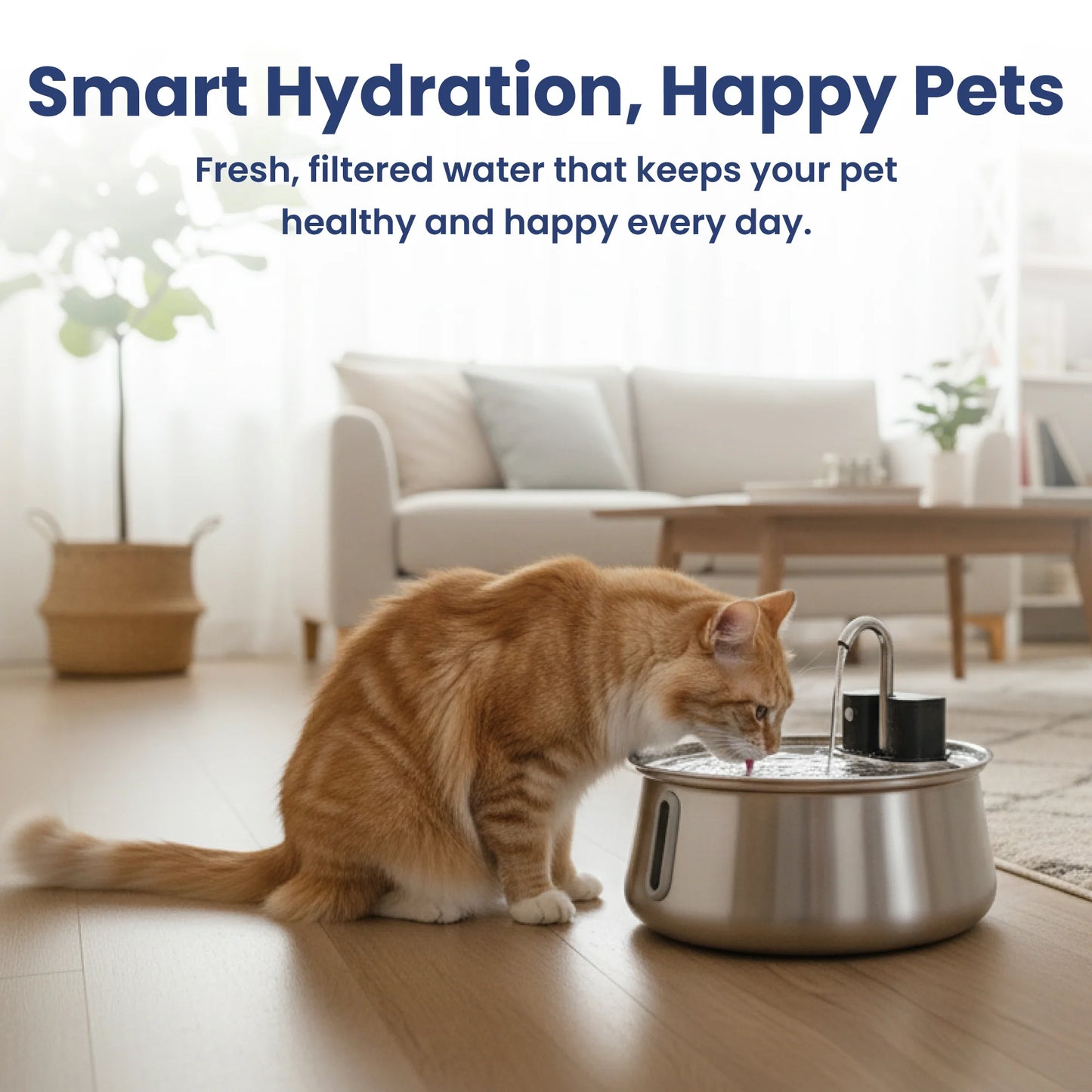 Larkmont™ Wireless Cat Water Fountain — Stainless Steel, Battery-Powered, Motion Sensor