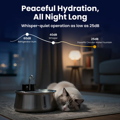 Larkmont™ Wireless Cat Water Fountain — Stainless Steel, Battery-Powered, Motion Sensor